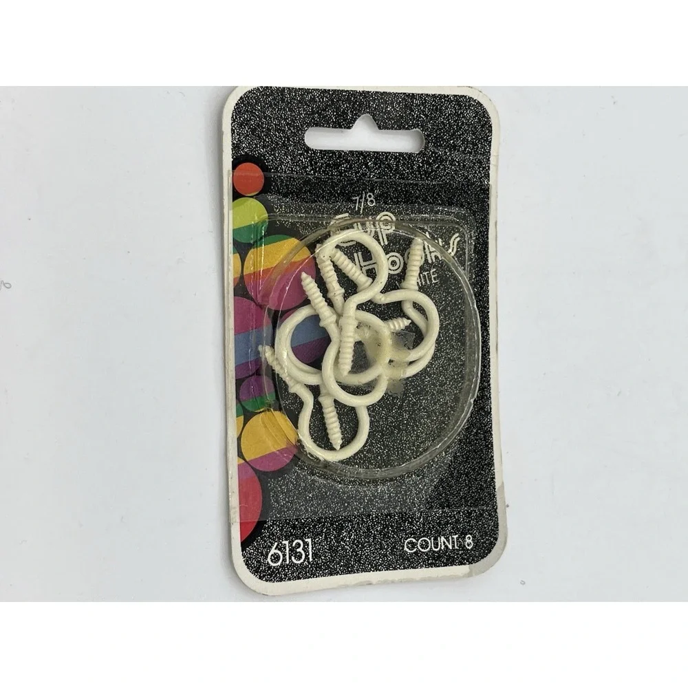 Vintage 1985 White Cup Hooks – 7/8 Inch – Pack of 8 – NOS – Product #6131